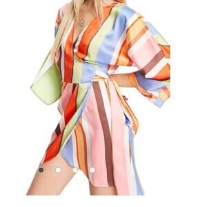 ASOS Design dress wrap mini 70s striped print
